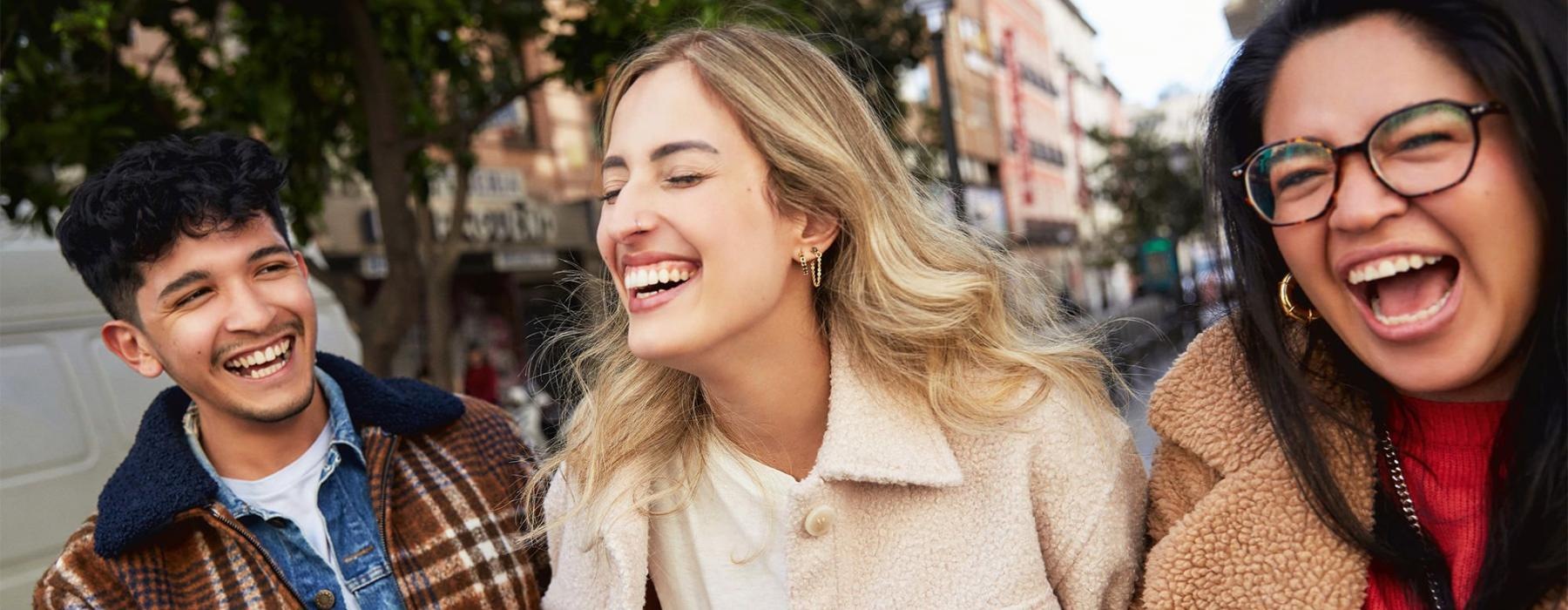 a group of people laughing